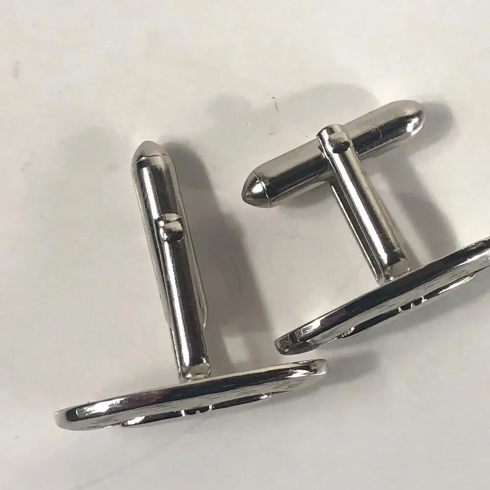 Vintage Swank cufflinks long oval open silver tone design 1